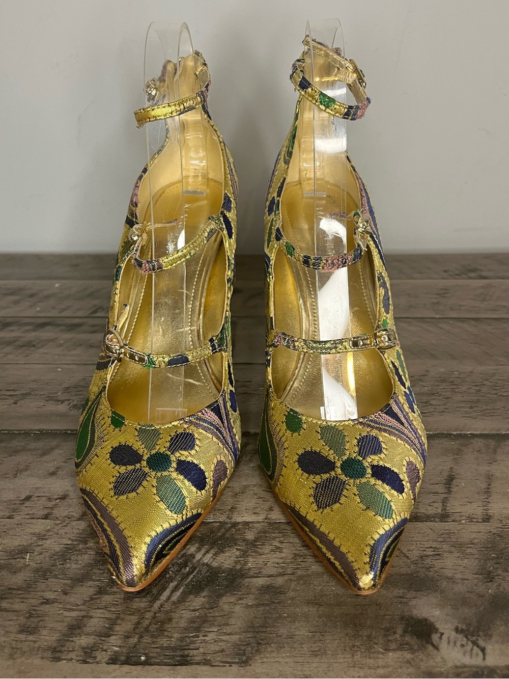 Marc Fisher Metallic Paisley 3 Strap Mary Jane Heels - Picture 2 of 5